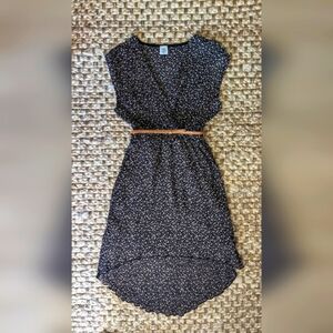 Vintage I.NER Pleated High Low Dress Size Small Black And Brown With Belt